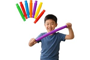 FUN FABLES Pop Tubes Sensory Fidget Toys | Stretchy Pull Pipes for Kids & Adults | Bendable Connecting Tube Toys for Autism ADHD Stress Relief | Assorted Colours (6)