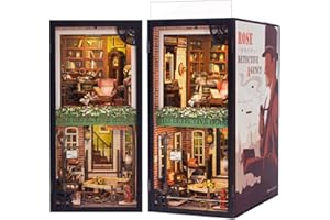 CUTEBEE DIY Book Nook Kit de Maison de Poupées Miniatures avec Meubles et Lumière LED,Puzzle 3D en Bois,Serre-Livres d'art,Kits de modèles pour Adultes à Construire(Agence de détective Rose)