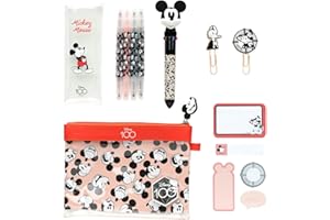 Grupo Erik - Set de Papeterie Disney | Inclut : 1 Stylo 10 Couleurs, 5 Blocs de Notes Adhésives, 4 Surligneurs, 2 Trombones, Trousse | Fournitures Scolaires Kawaii, Papeterie Kawaii