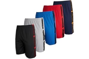 Real Essentials Boys' 5-Pack Mesh Active Athletic Performance Basketball Shorts with Pockets
