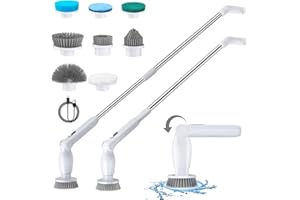 Cepillo Eléctrico Limpieza Hogar, Leebein 2023 Fregadora Giratoria Eléctrica con 8 Cabezales de Cepillo Reemplazables, Mango Extensión Ajustable y 2 velocidades de Rotación para Baño/Cocina/Coche