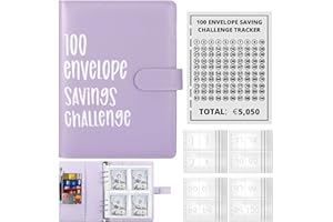 PALMCEE 100 Briefumschläge Geld Sparen Challenge, A5 Briefumschläge Herausforderung Binder mit Geldumschlägen, Sparbuch für Geld, Sparen Sie 5.050 € Budgetplaner, Geldsparbinder Budget Planner (Lila)