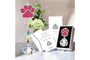 PEILI Erinnerung Hund Sonnenfänger kristall, Hunde-Gedenkgeschenke Pfoten für den Verlust eines Hundes Haustiere, Gedenkstätten Andenken für Hund (Doppelseitig rosa)