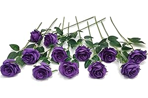 Laelfe 12 Pcs 21'' Rosas Artificiales, Rosas Artificiales de Tallo único, Flores Artificiales Realistas para Decoración de Bodas, Jardín, Hoteles, Decoración del Hogar (Morado)