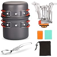 Odoland Camping Geschirr Set 6-teiliges kochset inkl. Aluminium Camping Töpfe, Mini Campingkocher für Schraubkartusche…