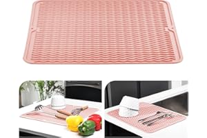 KitchenRaku Alfombrilla Escurreplatos de Silicona (Rosado, 40x45cm)