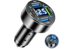 PEWCAY 4-Porte Caricatore Auto USB Accendisigari USB Caricabatterie, Caricabatteria Auto USB C, 66W QC3.0 & PD Veloce, Voltmetro LED - Compatibile con iPhone, Android, Samsung, ecc - Design Compatto