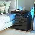 Comodino Set Di 2 Led, Tavolino Con Stazione Di Ricarica