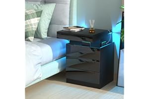 ‎LVHCMFOHM Lvhcmfohm Nachttisch mit Steckdose, Nachtschrank mit Led Licht, Nachtkommode mit 3 Schubladen und Versteckte Schiebeschränke für Wohnzimmer, Schlafzimmer (Schwarz, 45x40x67cm)