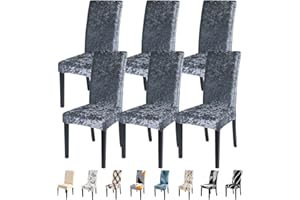 SearchI Chair Covers for Dining Room,Crushed Velvet Chair Slipcovers Removable Washable Elastic Chair Slipcover for Dining Room Living Room Home Decor(Grey,6 Per Set)