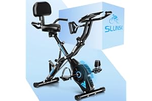 Exercise Bike for Home, SLUNSE 5 IN 1 Indoor Workout Bike,16-Level Magnetic Resistance Folding Stationary Exercise Bike, 350LBS Capacity and Comfortable Seat Cushion（Blue）
