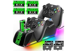 RYSKER Xbox Controller Ladestation mit 4X 4800mWh Wiederaufladbaren Akku, Xbox Controller Akku Ladestation mit Xbox Akku, Licht und LED Anzeige für Xbox One/Xbox Series X/S Elite Controller