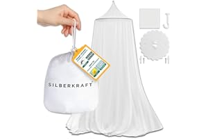 ‎SILBERKRAFT Silberkraft Moskitonetz XXL für Doppelbett - Mückennetz mit Reißverschluss-Öffnung, inklusive Klebehaken, geeignet für Reisen und zu Hause, feinmaschiges Netz, mit Beutel zur Aufbewahrung