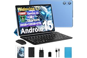 Biegedy Tablet 10 Pollici Android 15, Tablets 20GB RAM+128GB ROM (2TB TF), Octa-Core, Tablets 5G+2.4G WiFi 6, Widevine L1, GMS, Bluetooth 5.0, 6000mAh, 5+8MP, Tablet 2 in 1 Tastiera + Mouse - Blu
