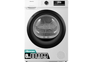Hisense DH1Q802BW2 60cm Freestanding 8 KG Heatpump Front Load Tumble Dryer, 16 Programmes, Auto Dry, Steam Refresh, Allergy Care - White