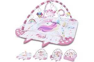 TFDER 5 in 1 Palestrina Neonato Multifunzione, tappeto gioco e vasca palline con lati, Giocattoli Staccabili,Stimola Sviluppo del Neonato con Tante Attività - Giochi Neonato 0+ Mesi,Rosa Viola