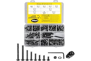 MUZHUPGUZ 256 Pcs M5 Screws Set, Nuts and Bolts Assortment Kit, Black Hex Socket Button Head Bolts and Nuts Set, Round Machine Screws, with Hex Wrench