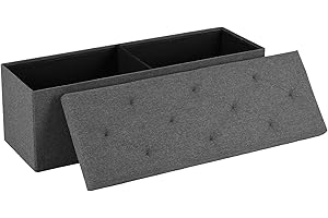 ‎DUMOS DUMOS 109,2 cm faltbare Ottoman-Bank, Aufbewahrungstruhe, Ottoman-Bank, Fußstütze, Hocker mit gepolstertem Sitz, Schlafzimmerbank mit Stauraum für Wohnzimmer, Unterstützung 299 kg, Grau