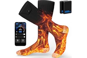 HFHOME Heated Socks for Men Women, 6000mAh Rechargeable Electric Heated Socks with APP & Battery Dual Control & 4 Heat Levels, Machine Washable Foot Warmers with Laundry Bag for Skiing Hiking Camping
