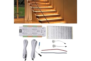 Culnflun LED Controlador de Luz de Escalera (con Sensor de Movimiento), Kit Inteligente de Luz de Escalera Auto Cascada, Seguro y Estable, 4 Niveles Ajustables para el Hogar Tienda de Centro Comercial