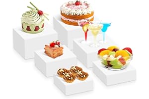 AXNSATRE 6 Pcs Acrylic Display Box White, 15/18/20/23/25/28 cm Buffet Risers, Hollow Bottom Acrylic Food Display Stands for Cake, Dessert, For Party, Outdoor, Events Table Decor Display