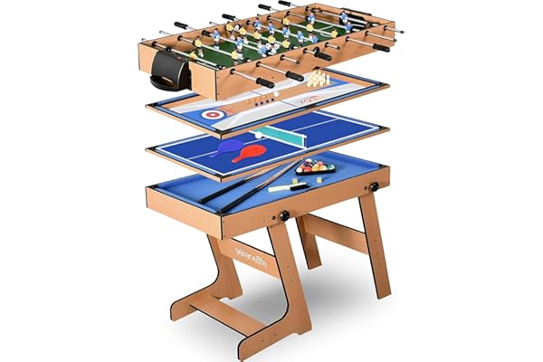 SereneLife Table Multi-Jeux 2-en-1/4-en-1/5-en-1 – Baby-Foot, Air Hockey, Ping-Pong, Billard, Shuffleboard – Table de Jeux d’Arcade Familiale, Accessoires Inclus (sur Pied)