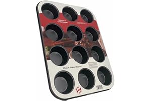 SUL Non Stick Muffin Trays Baking Moulds, Cupcake Tray for Yorkshire Pudding Tray, Cup Cakes, Muffin Tin Mince Pie Baking Tray Sweet Treats Dishwasher Safe (12 Cup Black Tray)