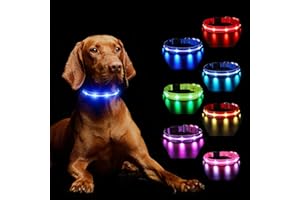 MASBRILL Perro Luminoso Recargable, Luz para Oscuridad 7 Colores 8 Modos de Parpadeo, Ajustable Impermeable LED para Perros Grandes, Medianos y Pequeños, Azul-S