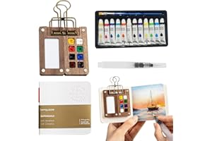 VPAFPEKG Kit Aquarelle Miniature, Mini Palette Aquarelle de Voyage, Palette Portable avec 8 Grilles, 12 Couleurs pour Artiste de Poche avec Clip en Métal, Cadeau pour Peintres, Artistes et étudiants