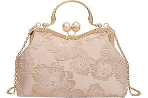 YYW Evening Clutch Bags for Women Floral Pearl Clutch Bag Bridal Bag Vintage Handbags Glitter Fashion Crossbody Bags for Weeding Party (Pink)