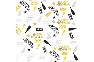 EPICSOA 2026 Happy New Year Star Wine Glass Foil Metallic Confetti for New Years Party, Birthday, Wedding Table Decoration