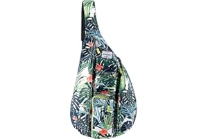 HAWEE Sport Sac de Poitrine Voyage Sling Sac à Bandoulière Crossbody Sac à Dos de Multifonction Casual for Hommes Femmes Adolescentes Travail Etude Escalade Randonnée Courir, Green Leaves, L