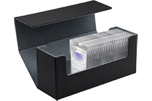 Mcbazel Card Deck Box for 35PT Magnetic Card Holder,Card Deck Holder for MTG/TCG cards,PU Leather Deck Box Storage Case(Black Gray)