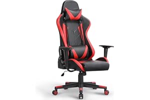 Yaheetech Silla Gaming Silla Reclinable Sillón de Oficina Giratorio Ergonómico Silla Carrera con Soporte Lumbar Reposabrazo Silla con Reposacabeza Negro/Rojo