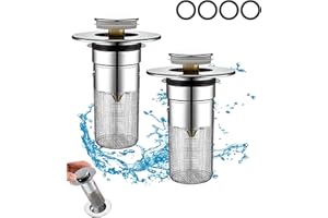 Toaren 2 Pezzi Tappo Lavandino Bagno,Tappo Filtro con Filtro Tappo Scarico per Lavabo per Il Foro Di Drenaggio Di 34-40mm,Tappo Bidet Universale Pop Up Tappo per Lavabo A Scomparsa,per Lavabo Cucina