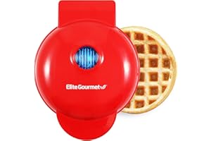 Elite Gourmet EWM015R Mini gaufrier électrique compact avec plaques antiadhésives, pour gaufres, sandwichs et diverses préparations, nettoyage facile, rouge