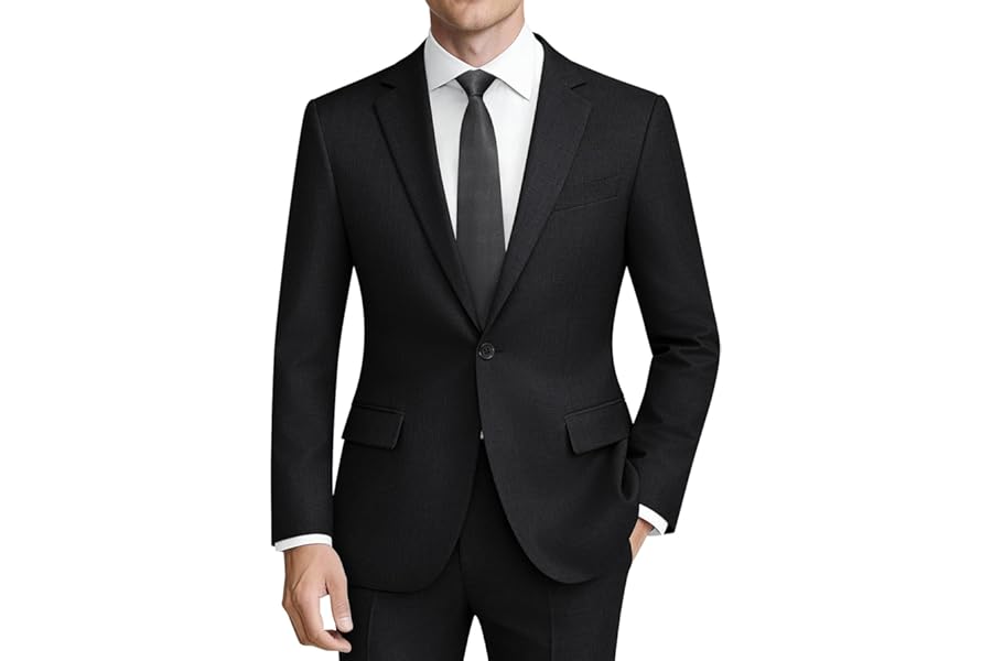 QUELDRA Mens Suits 2 Piece Slim Fit Business Casual ONE Button Blazer Trousers Set Wedding Dress Suit