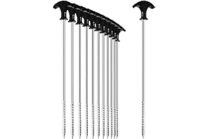 COM-FOUR® 12x piquets de Tente en Acier - piquets de Sol Robustes avec Filetage pour Le Camping et l'extérieur - idéal pour Les sols normaux et durs avec Une poignée en T 0300x7mm