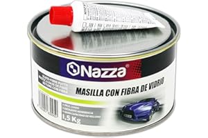 NAZZA Masilla Carrocero para Coche de Poliéster CON Fibra de Vidrio - Incluye catalizador - Con cargas especiales de fibra de vidrio para desperfectos graves o moderados - 1,5KG