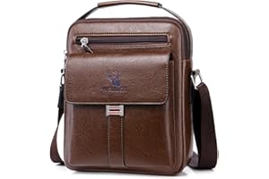 ANPTER Shoulder Bag for Men Messenger Bag PU Leather Crossbody Handbag Satchel Sling Chest Bags for School Travel Work Hiking Daily Use (Men Handbag for Dark Brown)