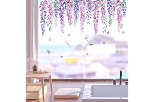 Tanlaby Púrpura Vides Colgantes Vinilos para Cristales Árbol Hojas Plantas Vinilos para Ventanas Reutilizables Doble Cara Estática Anti-colisión de Vidrio Puertas de Ventana Calcomanías para Ventanas