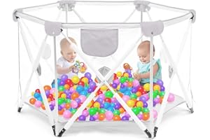 Arkyomi baby laufgitter 6 eckig Laufstall Faltbar Tragbar Großer Klappbar sechseckig Playpen drinnen und draußen für kinder(Grau)