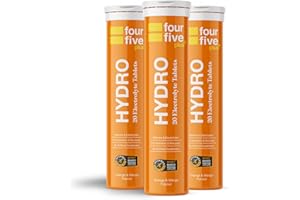 fourfive Hydration Tablets (Orange & Mango) Low Calorie Vitamin Electrolytes, Vegan, Magnesium & Calcium, Sports Hydration - 3x20 Effervescent Tablets