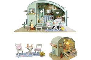 CUTE-Eyfud DIY Miniature Dolls House Kit with Furniture, 3D Wooden Dollhouse with Voice Control, Music Movement & LED Lights for Adults and Teens to Build and Craft (TIME TRAVEL)