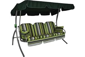 ‎ANGERER Angerer Hollywoodschaukel Ibiza – Schaukel zum Sitzen, Liegen & Entspannen, inkl. Bett-Funktion, einfache Montage, Made in Germany, hochwertiger Stoff, Grün gestreift