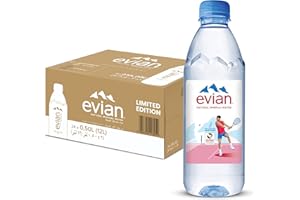Evian Mineral Water, Naturally Filtered Drinking Water, 500ml Bottled Water Crafted by Nature, Case of 24 x 500 ML Evian Water Bottles