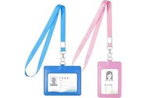 Vicloon Cordón y Tarjeta de Identificación PU, 2Pcs Porta Tarjetas Identificativas de Doble, Soporte de Tarjeta ID Caracuero Vertical y Horizontal con Lanyard para Personal, Oficina(Azul Claro+Rosa