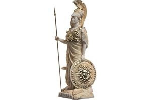 BeautifulGreekStatues Atena z sową Meduza trzymająca tarczę grecka alabaster statuetka złota 17 cm