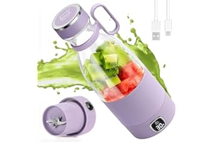 MIAOKE – Mixeur portable à 6 lames pour jus shakes et smoothies – Mini mélangeur de 350 ml avec écran LED rechargeable par USB, batterie rechargeable de 3000 mAh, pour la maison, le sport,
