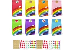 AUSYDE 48 pezzi Sacchetti di carta, sacchetti regalo colorati con 96 adesivi Candy sacchetti per confezionare regali, compleanni dei bambini, giveaways, matrimoni, feste, ecc (arcobaleno)